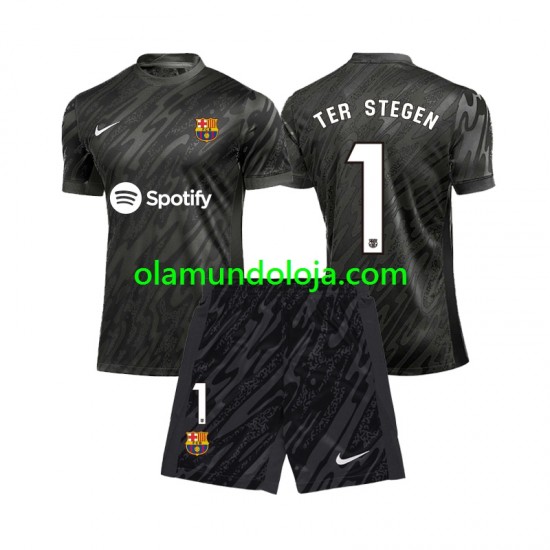 Camisola FC Barcelona Ter Stegen 1 Guarda-redes Criança Equipamento Terceiro 2024-2025 Manga Curta